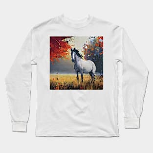 white horse and autumn colors Long Sleeve T-Shirt